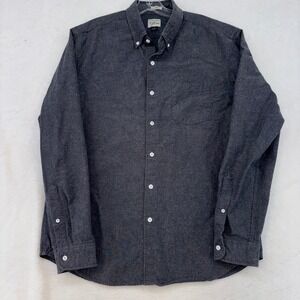 J.Crew Mens Slim Fit Button Down Shirt Large Gray Flecked Cotton Long Sleeve